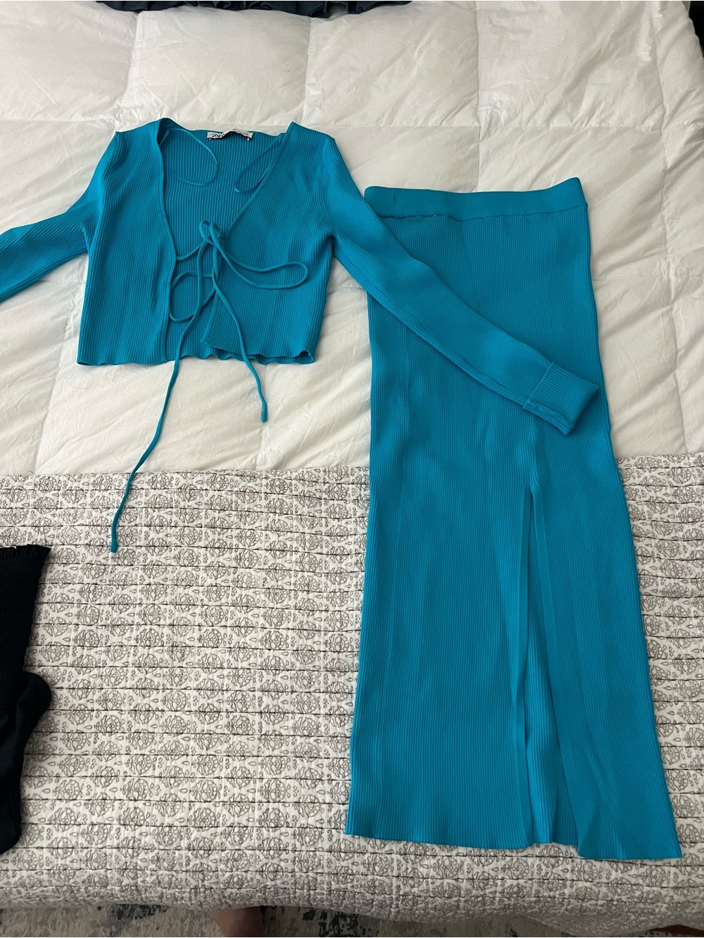 Zara Bright Teal Ribbed Knit Two-Piece Set